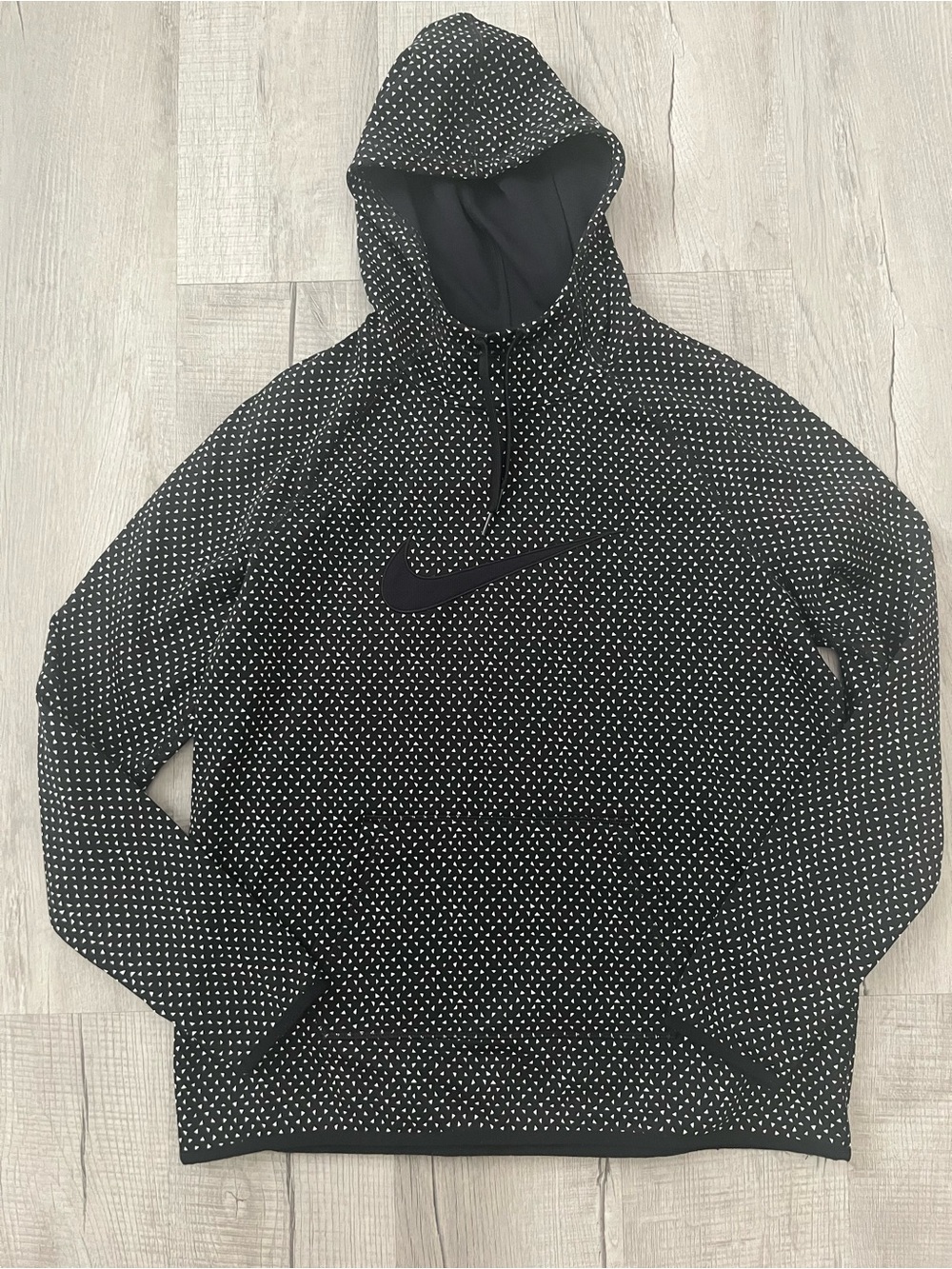 Nike Dri-FIT Lightweight Hoodie Black White Triangle Dot Size L
